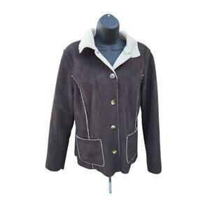 L.L. Bean Faux Suede Shearling Womens Button Jacket Sz M Dark Brown